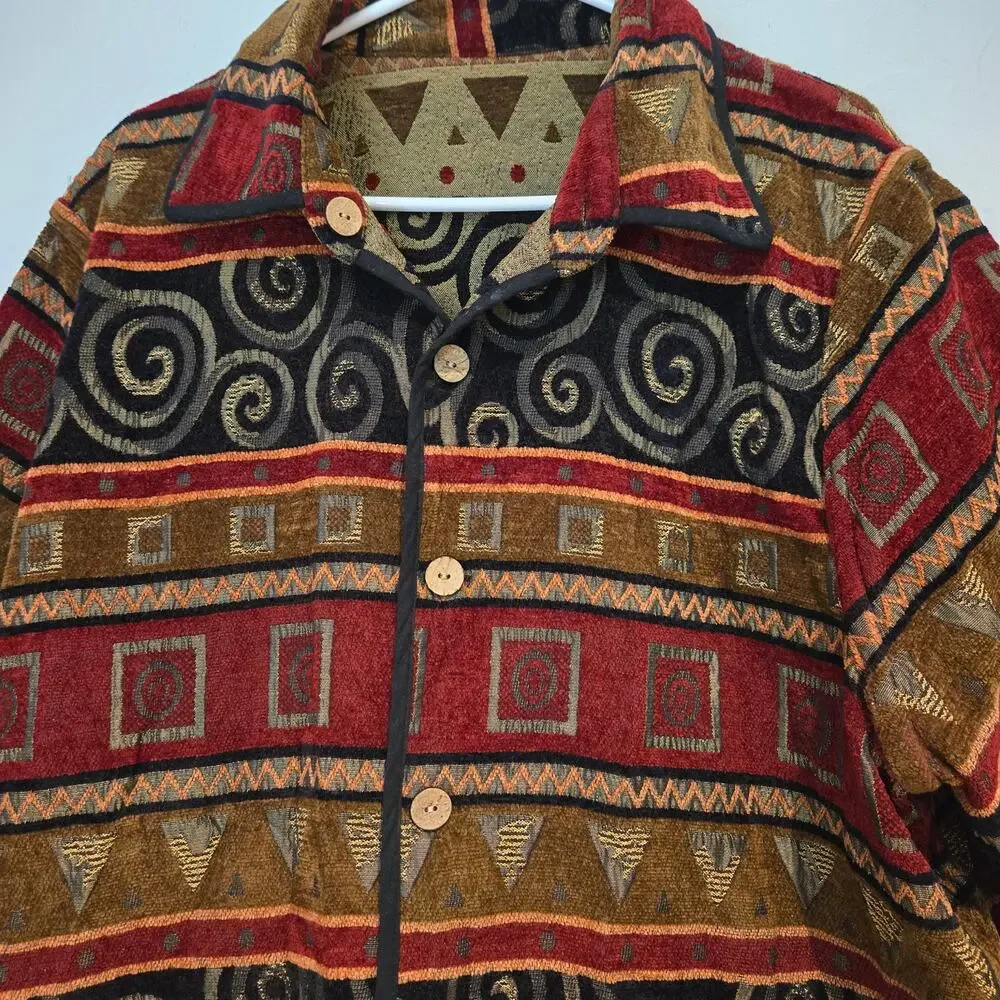 Vintage 2X Tally-Ho REVERSIBLE Geometric Art Tapestry Button-up Collared Jacket - Picture 5 of 14